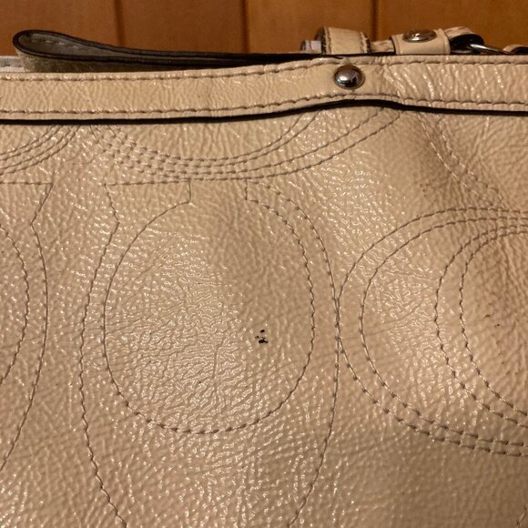 COACH Butter/Pale Yellow Handbag Satchel Green Satin Lined Monogram - Picture 8 of 16